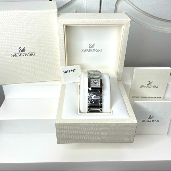 Swarovski Watch Square Crystal Stainless Steel Band Women\'s - Retail $590 - NWT main image 4
